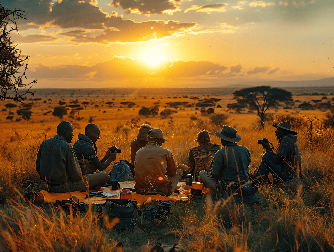 Familias reunidas en un picnic en el Parque Nacional del Serengeti