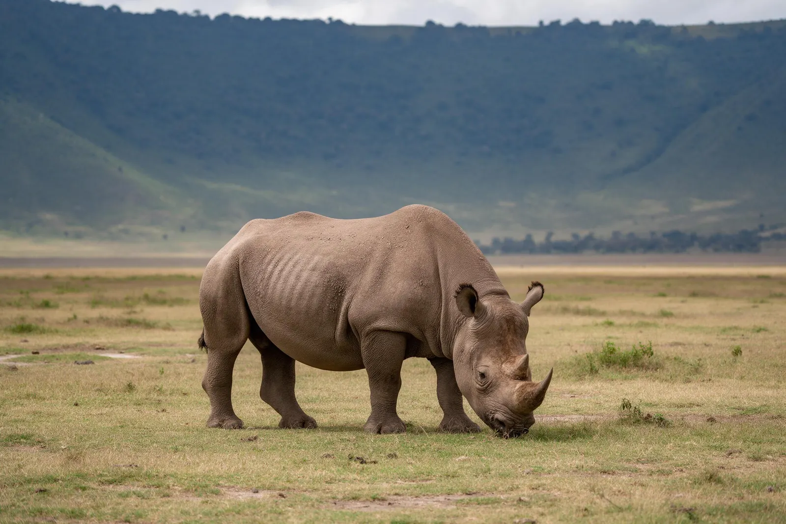 Rinoceronte negro pastando en el cráter del Ngorongoro